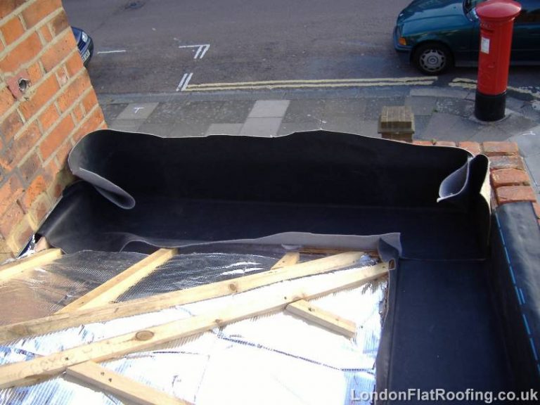 Box Gutter Being Lined With EPDM Single Ply Rubber London Flat Roofing